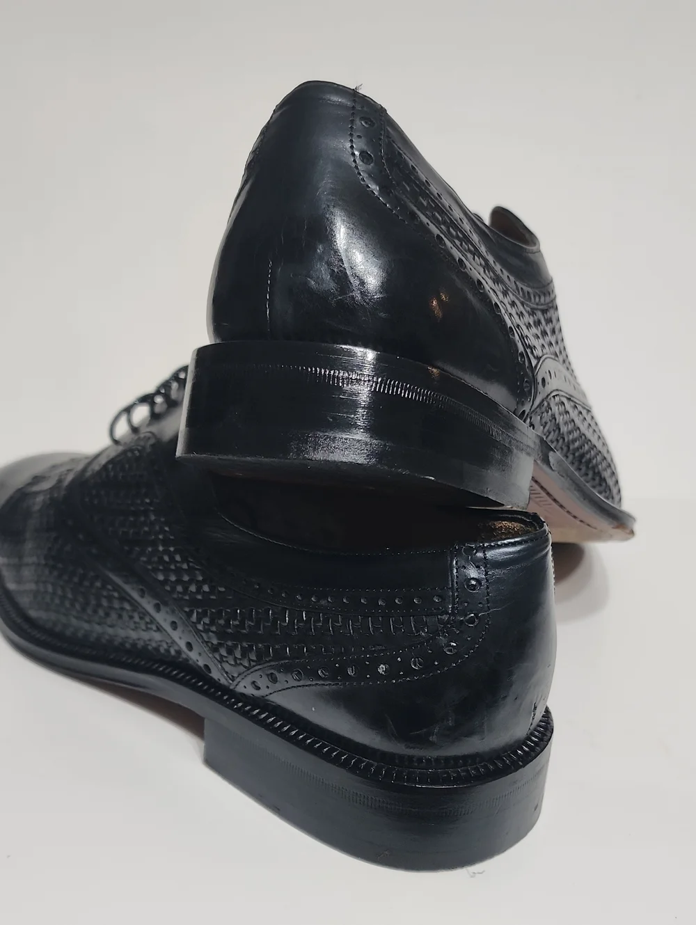 Mezlan Woven Leather Dubai Black Cap Toe Oxfords Size 9.5 Made In Spain